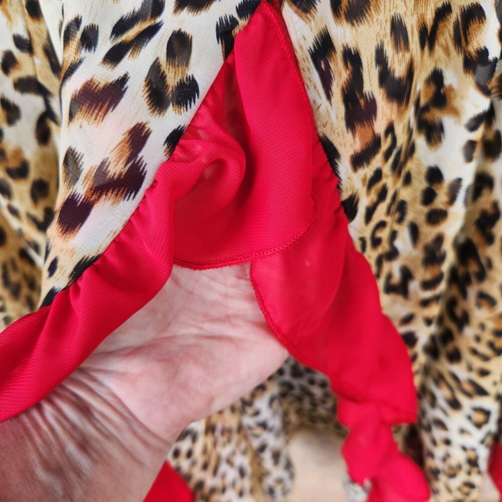 Leopard Print Flowy Blouse With Red Ruffle Trim &… - image 6